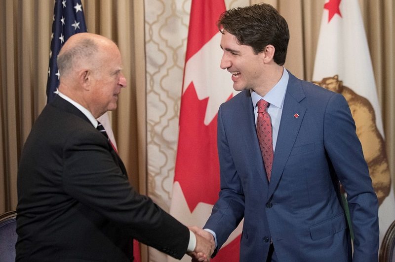 California Governor Brown Meets with Canada Prime Minister Trudeau in San Francisco